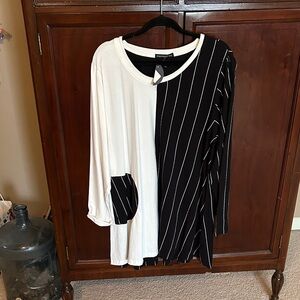 Snapdragon and Twig Black and White Striped Women's Top